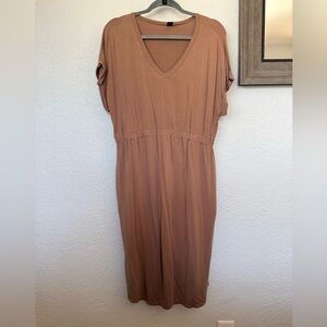 SHEIN Maternity Tan V-Neck Midi Dress